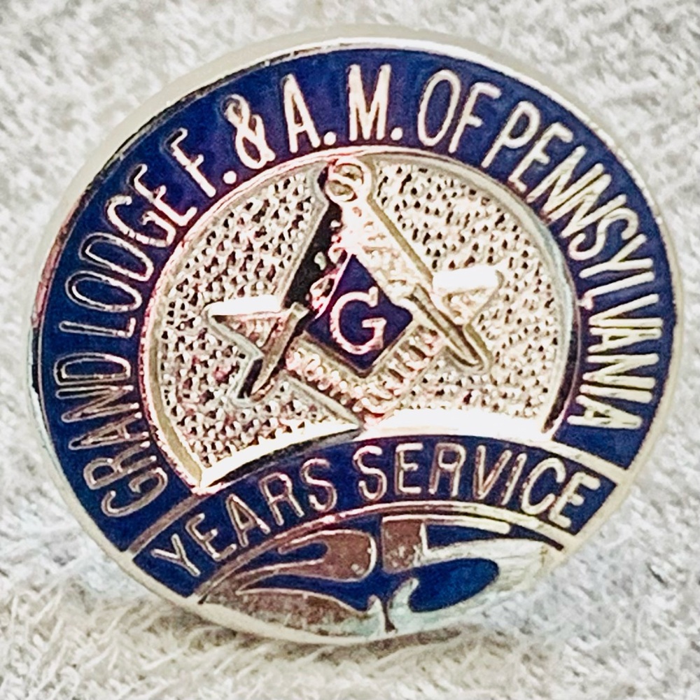 VTG Masonic Grand Lodge 25 yrs of Service Pin Silver Plated & Blue Enamel 3D EUC